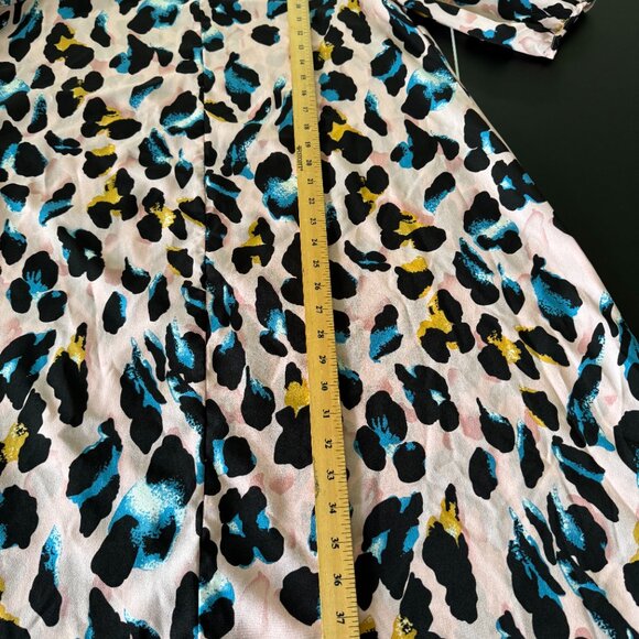 Emery Rose XL Pink Abstract Leopard Print Midi Dress – V-Neck, 3/4 Sleeve, Flowi - Picture 6 of 6